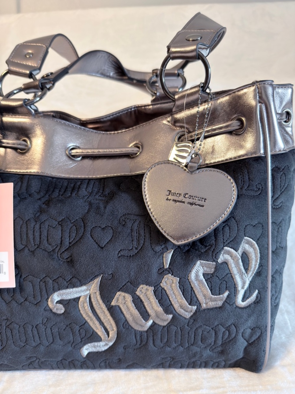 Juicy Couture Black Daydreamer Tote with Gunmetal Accents and Heart Charm - Picture 4 of 8